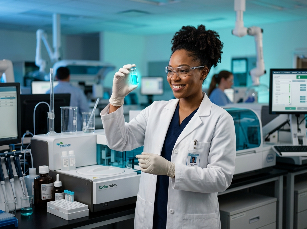 UR Next Lab clinical laboratory scientist reviewing diagnostic specimens