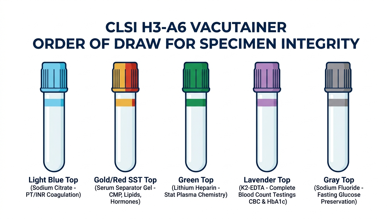 CLSI H3-A6 Vacutainer Order of Draw for Specimen Integrity - UR Next Lab Clinical Infographic