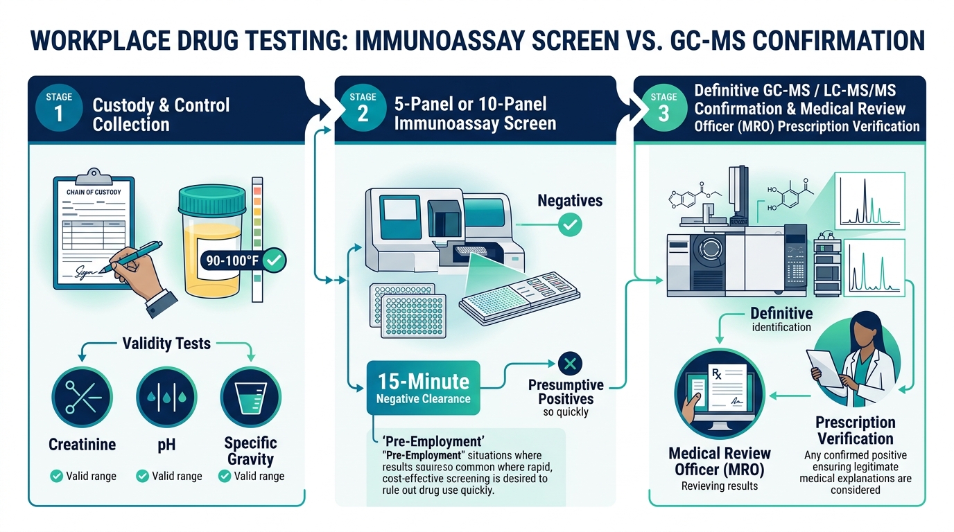 Workplace Drug Testing: Immunoassay Screen vs. GC-MS Confirmation - UR Next Lab Clinical Infographic