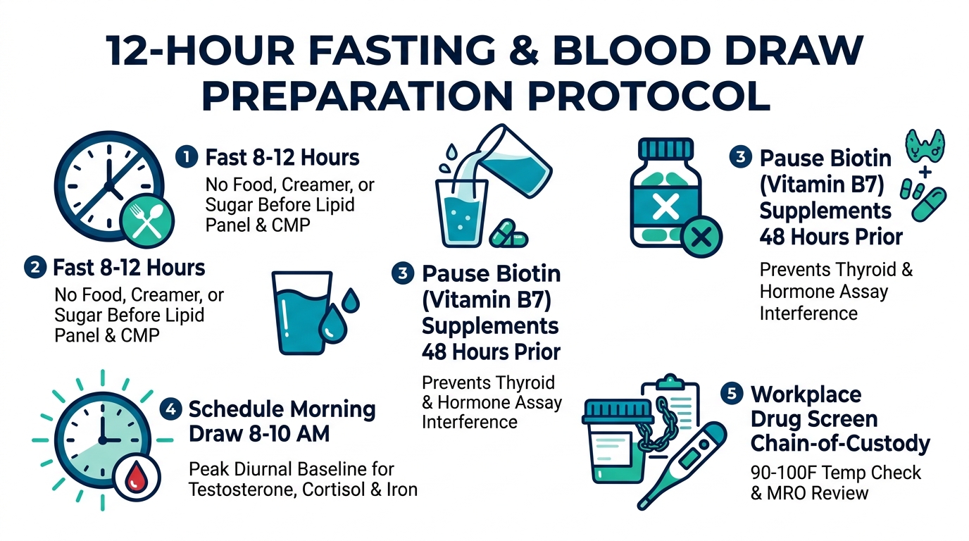 12-Hour Fasting & Blood Draw Preparation Protocol - UR Next Lab Clinical Infographic