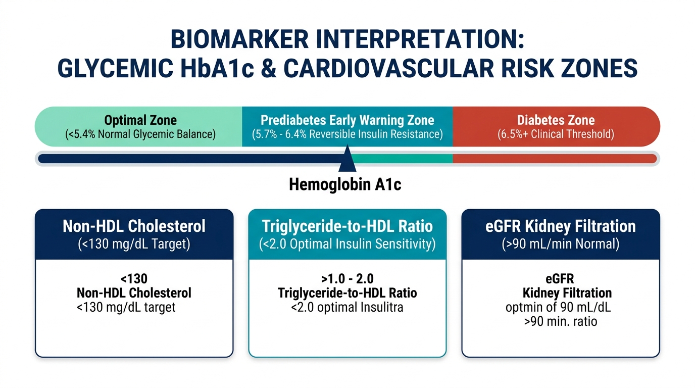 Glycemic HbA1c & Cardiovascular Risk Zones - UR Next Lab Clinical Infographic
