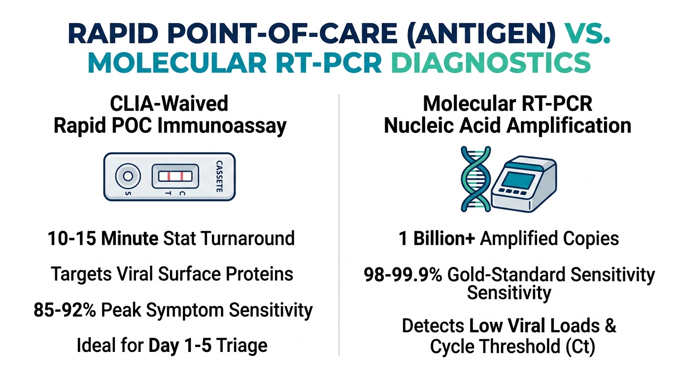 Rapid Point-of-Care (Antigen) vs. Molecular RT-PCR Diagnostics - UR Next Lab Clinical Infographic