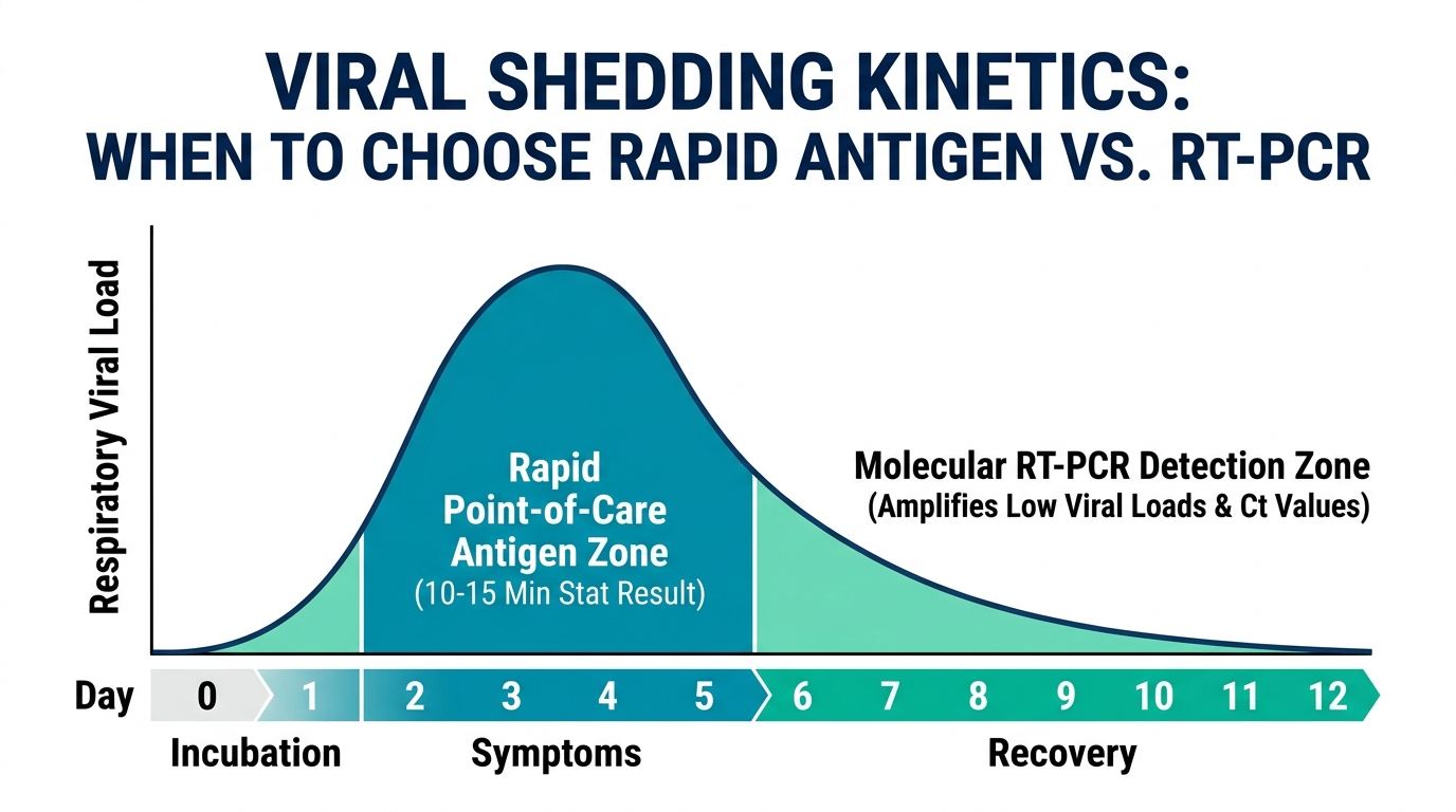 Viral Shedding Kinetics: When to Choose Rapid Antigen vs. RT-PCR - UR Next Lab Clinical Infographic