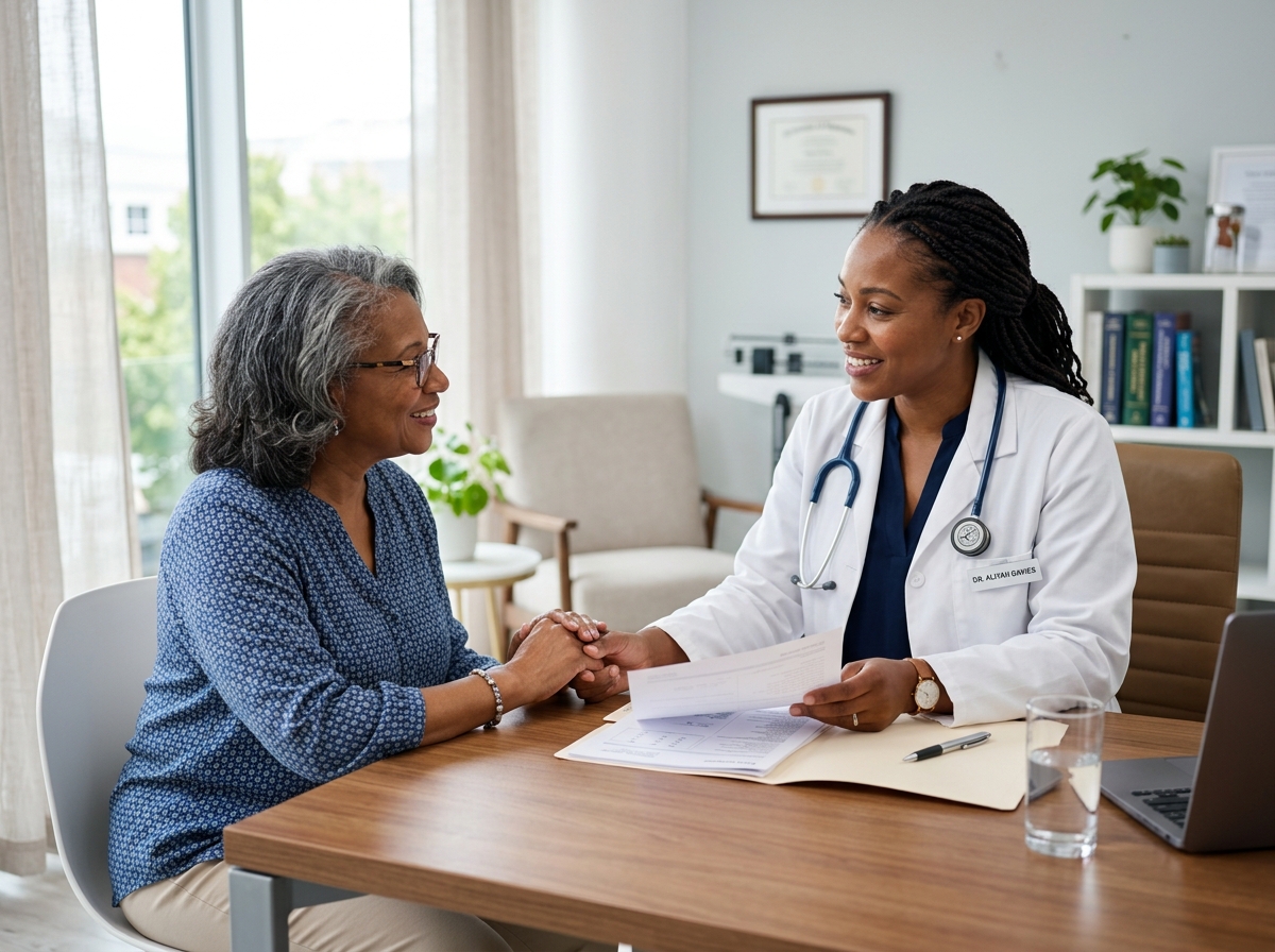 African American doctor providing confidential STD and HIV consultation